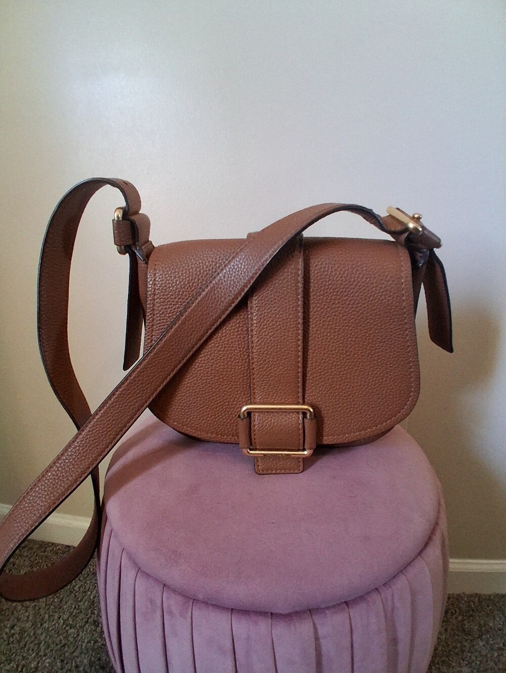 Michael Kors Pebbled Leather Saddle Crossbody Bag in Cognac - Picture 2 of 11